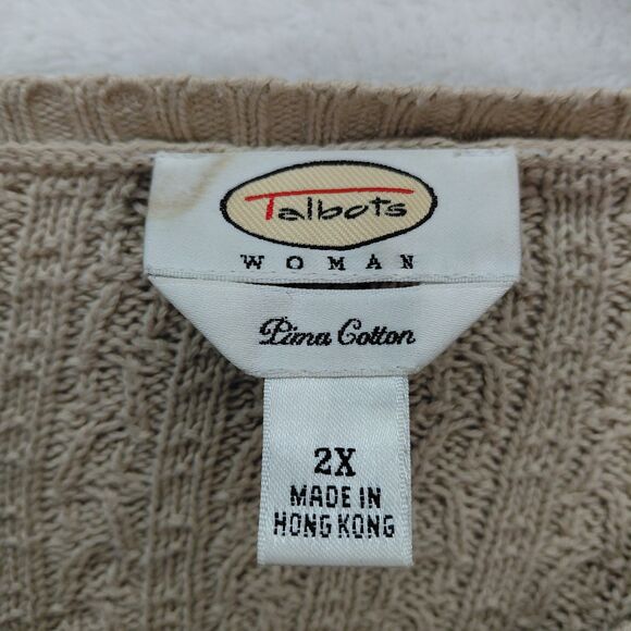 Talbots Womens Button Up Cable Knit Cardigan Sweater Size 2X Tan Pima Cotton - Picture 5 of 10